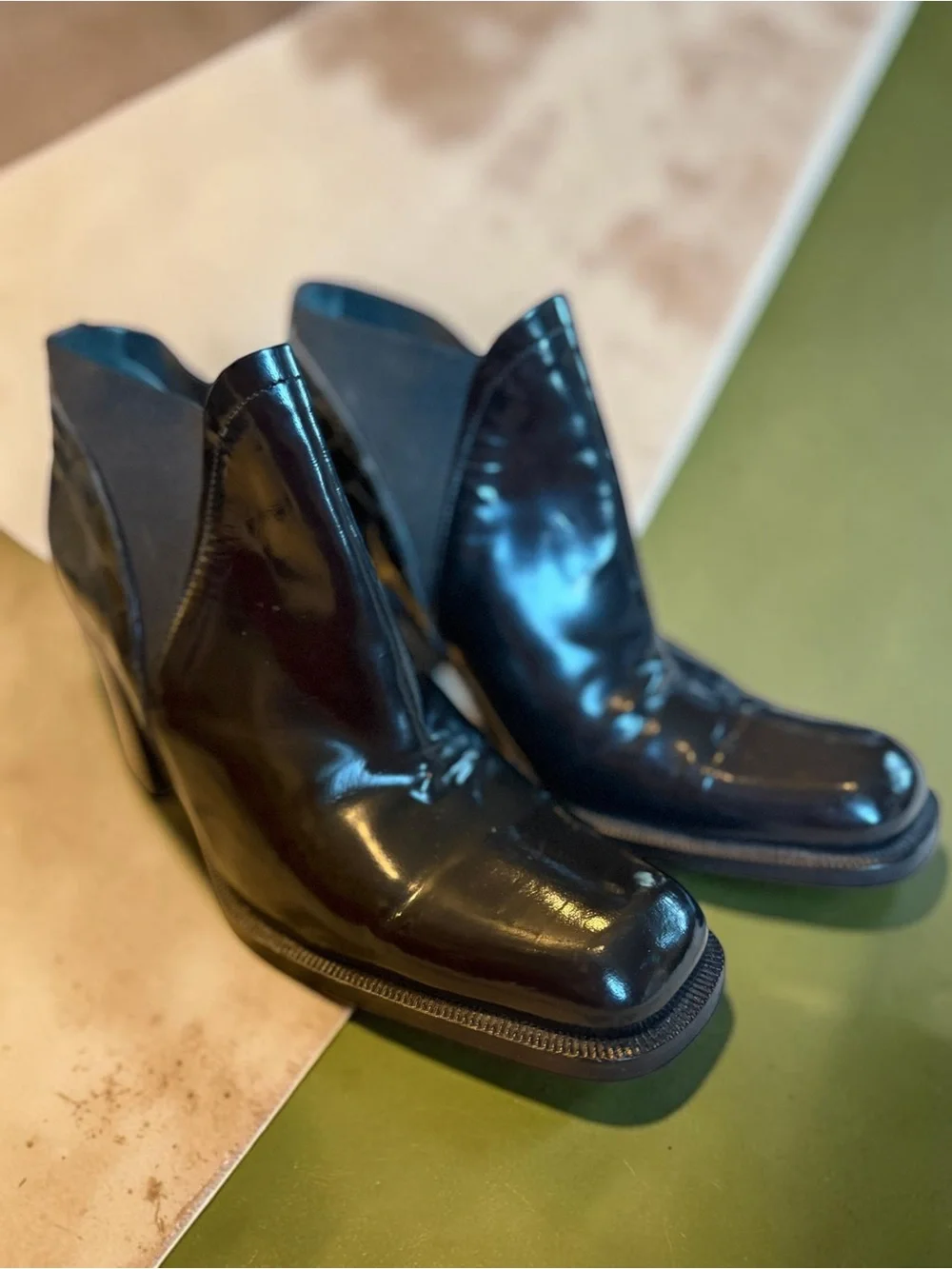 Via Spiga Patent Leather Ankle Boots 6.5B Black Square Toe Made in Italy
